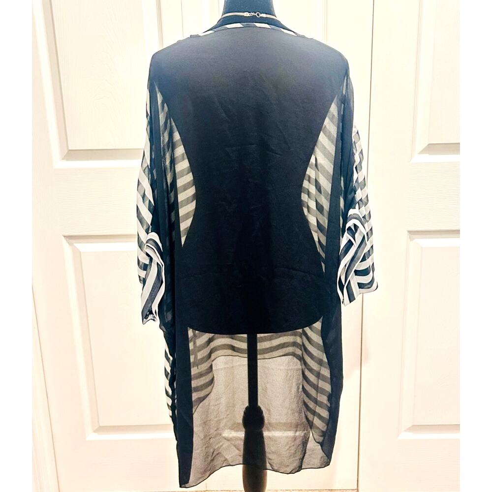⚫⚪Black White Striped Sheer Cover Up OSFM Beach Vacation - Picture 6 of 12